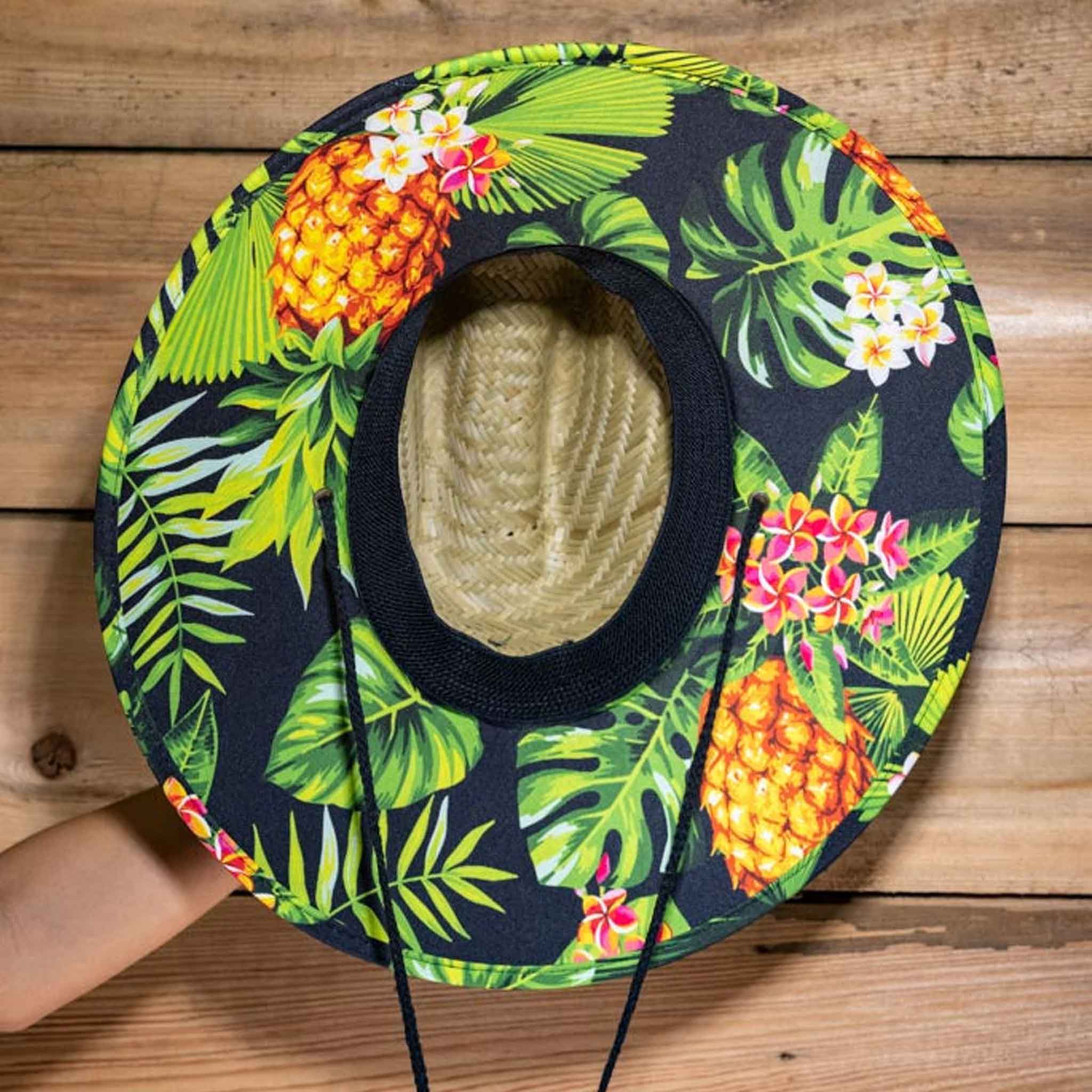 Straw Beach hat Tropical leaf print Palm leaf tropical beach straw wide brim rancher hat  main image 2